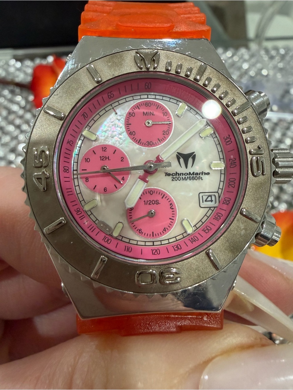 Technomarine Pink Dial Orange Strap Men's Chronograph Watch